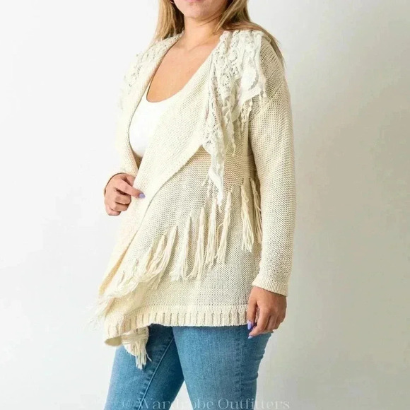 Double Zero Crochet Tassel Knit Lace Sweater Cardigan - Picture 3 of 9